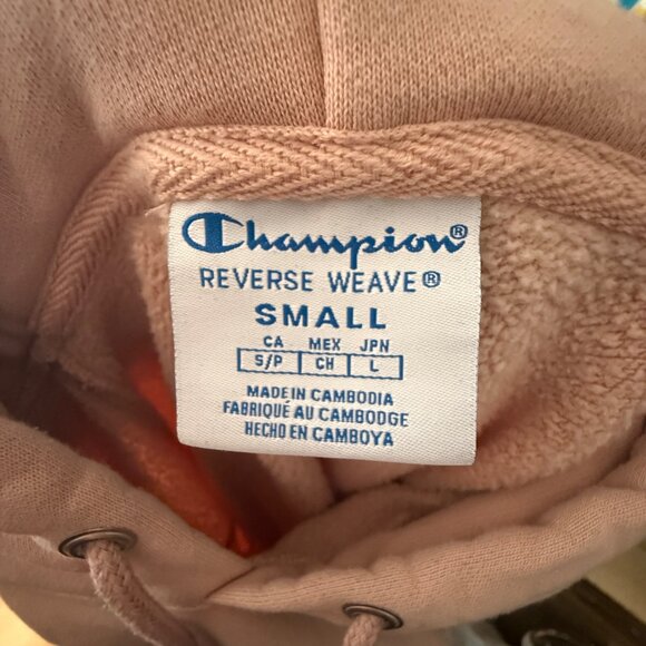 Champion Reverse Weave Cropped Hoodie Sweatshirt S Pink Cotton Blend Womens - Picture 6 of 7